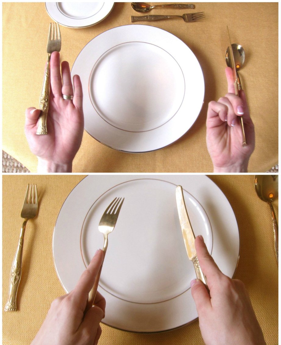 إمساك السكينة باليمين والشوكة باليسار